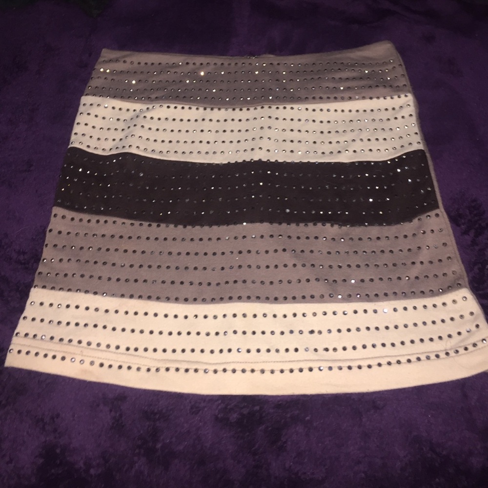 Stretch Rhinestone Evening Beige Mini Skirt